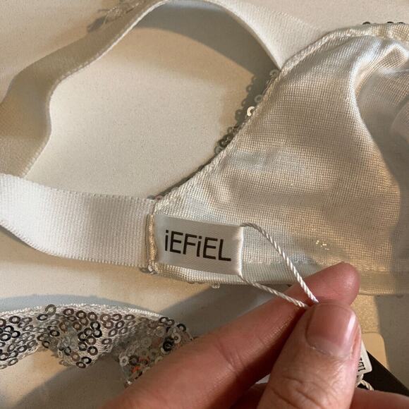 Iefiel Top Womens S Small Silver Sequined Straps Unpadded Open Back Cropped - Picture 11 of 14